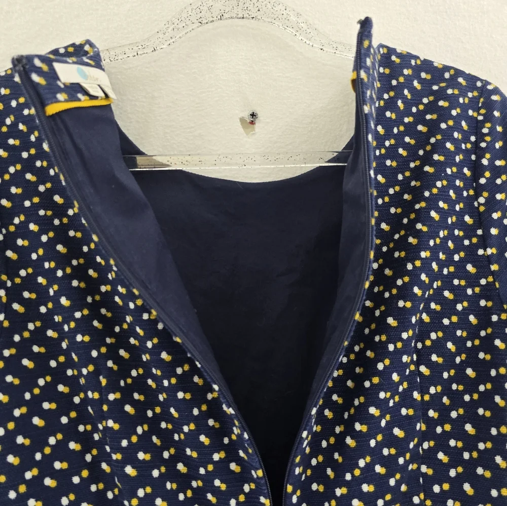 BODEN Navy Blue W/ White&yellow Dots S Sleeve Shift Zip Back Cotton Dress. Sz 8 - Picture 11 of 12
